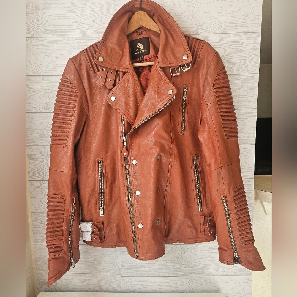 Alen Cooper-Brown Tan XL Real Leather Biker Moto Jacket For Men NWOT - Picture 10 of 13